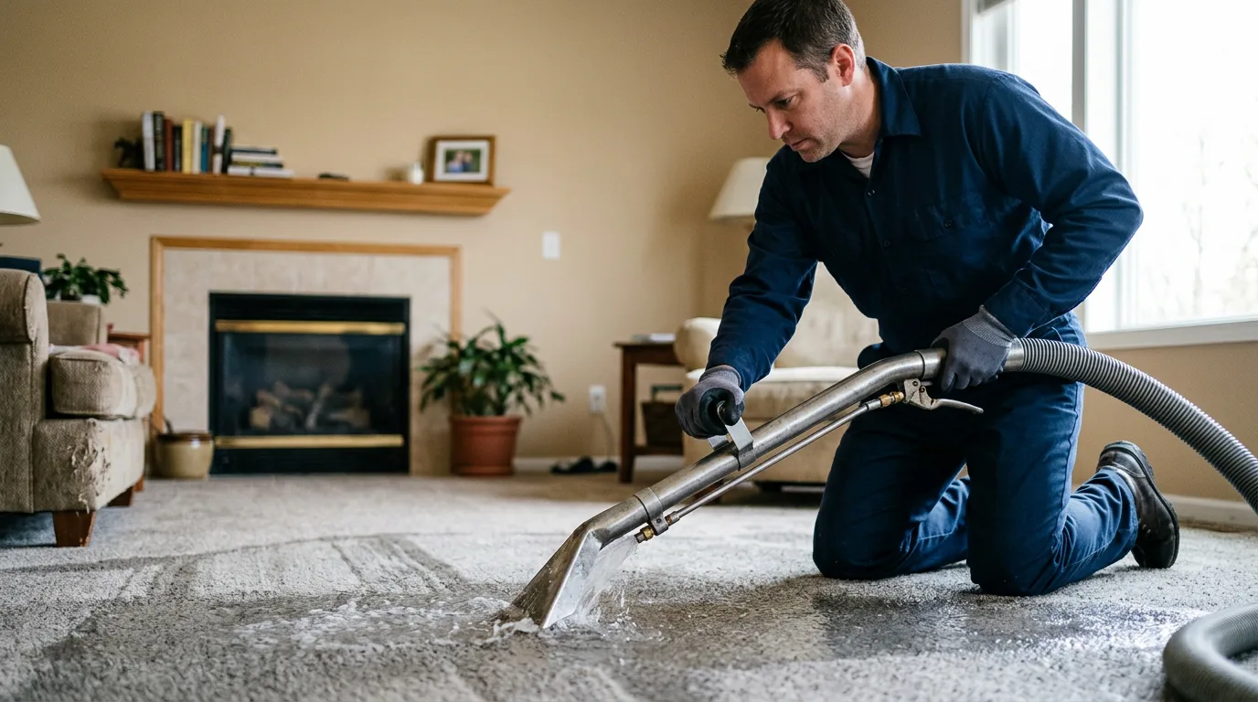 Water damage restoration technician working near Leonia, NJ